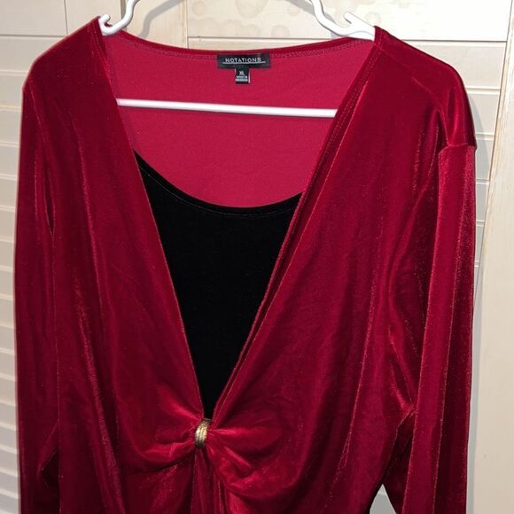 Notations, red and black blouse with attached cardigan size extra large - Picture 3 of 7